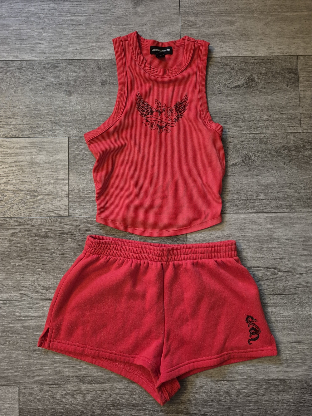 Ribbed Winged Heart Tank & Shorts Set